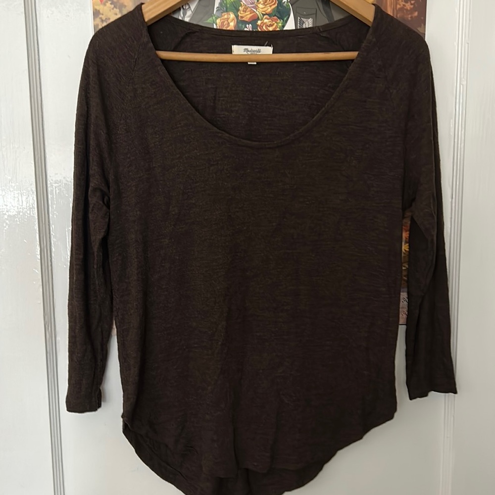 Madewell brown raglan 3/4 sleeve tee shirt XS